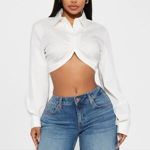 NWOT White Cropped Button-Up Shirt